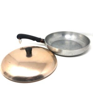 Wear-Ever Aluminum Hallite 10.5" Skillet Fry Pan Copper Toned Lid VTG USA  #2600